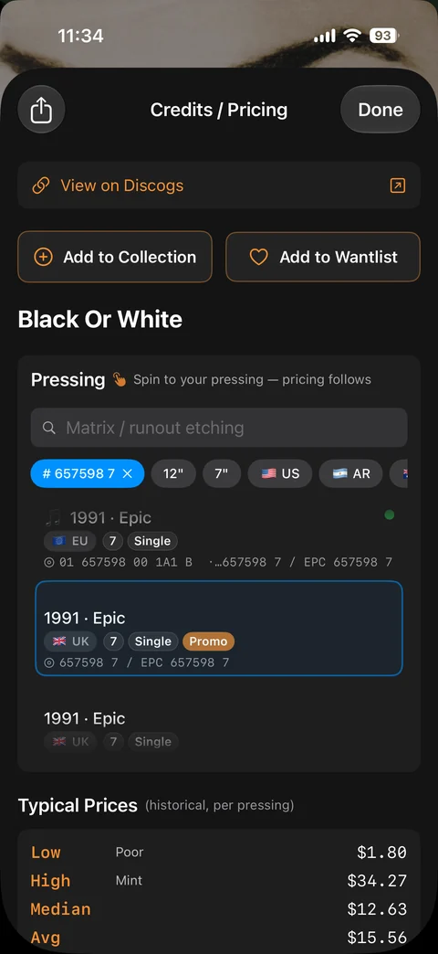 Pressing picker with typical prices