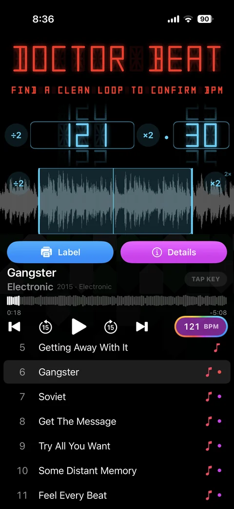 Doctor Beat looping a bar of the track to confirm its BPM