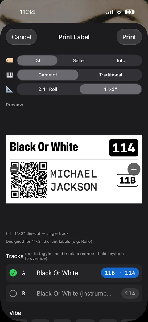 1x2-inch die-cut label preview for a 7-inch single