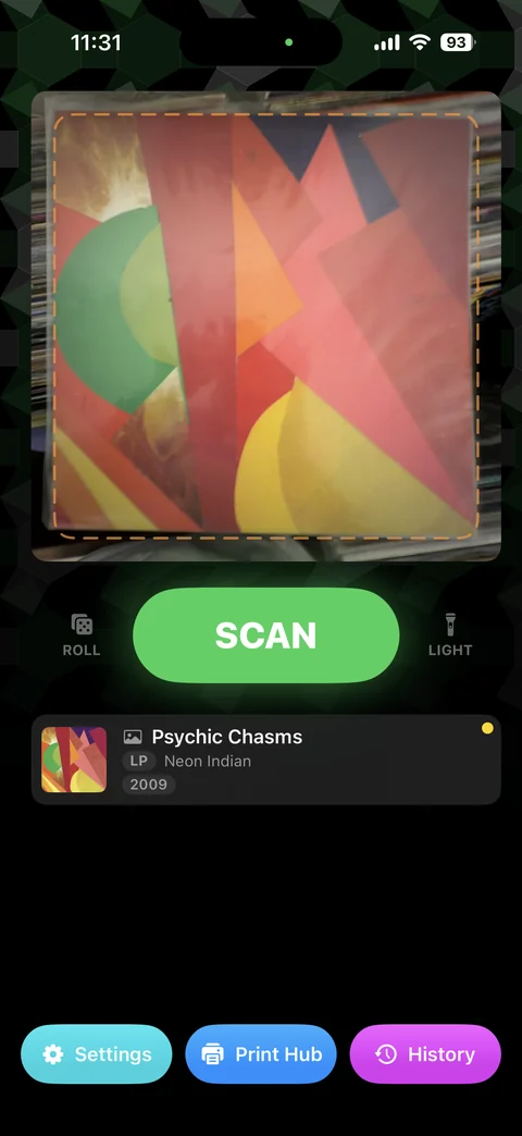 Scanning an album cover in a record shop